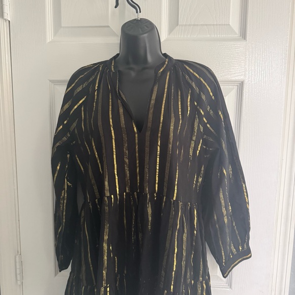 AREA Black and Gold Relaxed Tiered Mini Dress - Size S - Picture 3 of 6